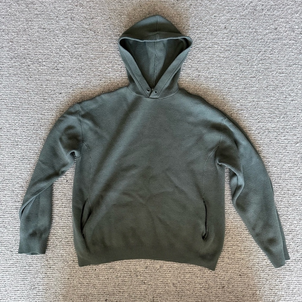 Zara Men's Sweater Hooded Sweatshirt Hoodie Pullover Green Grey Small